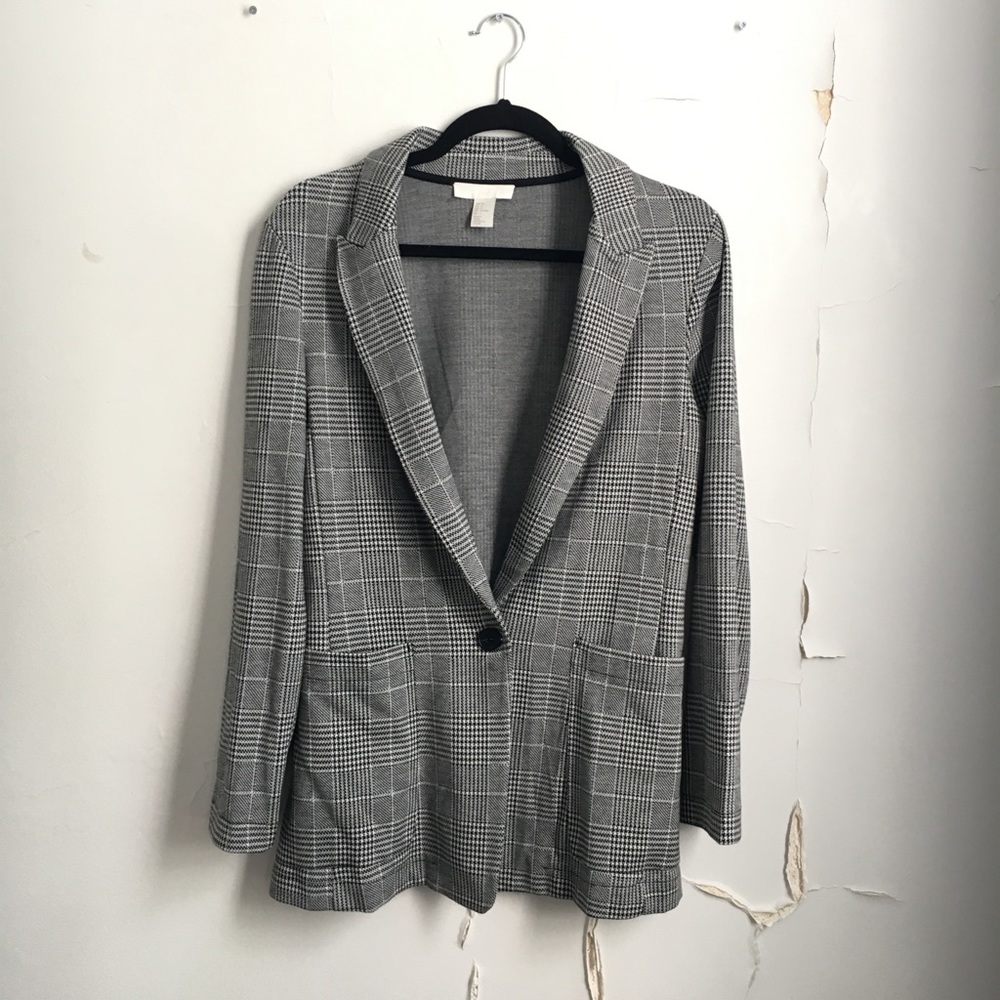 H&M jersey plaid blazer